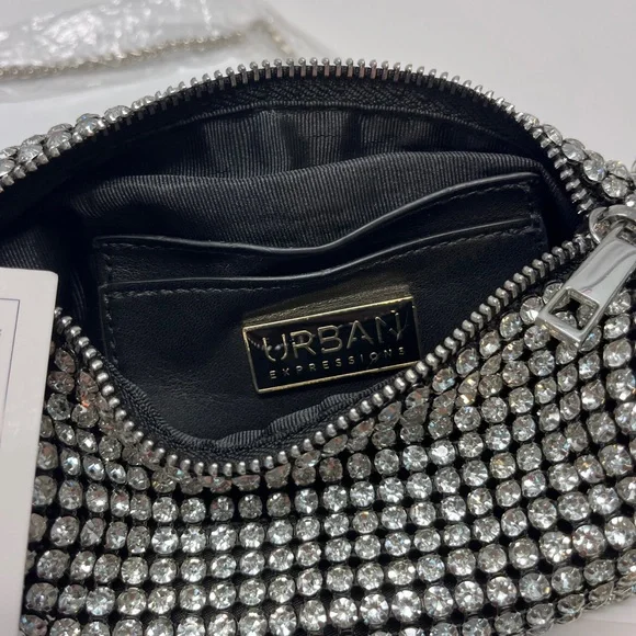 Urban Expressions Rhinestone Embellished Silver Bag NWT - Picture 10 of 13